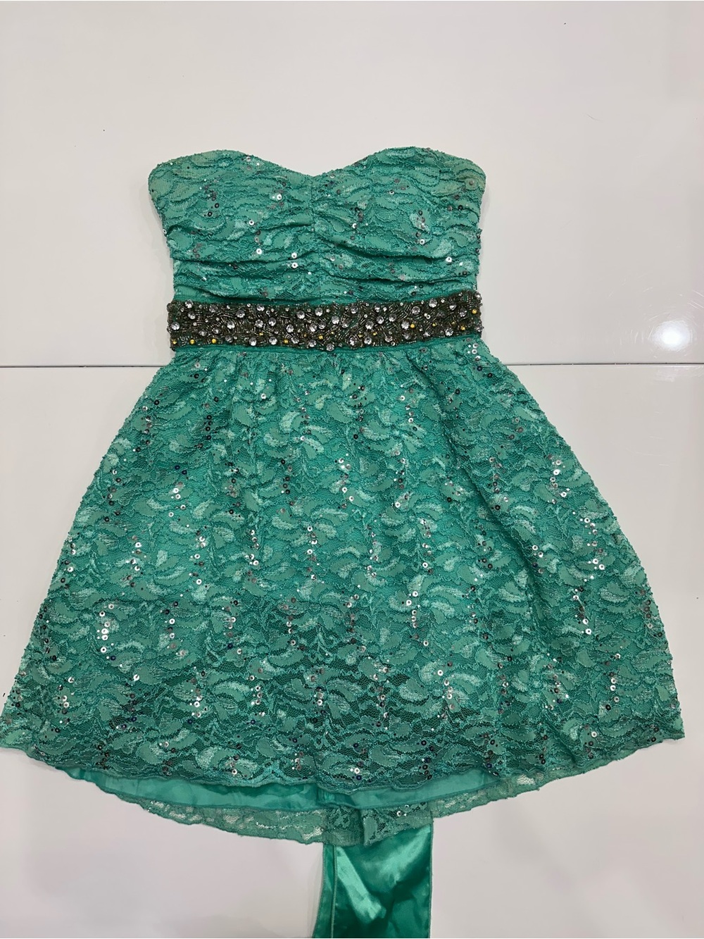 My Michelle Turquoise Strapless Sequin Lace Homecoming Prom Dress Size 3